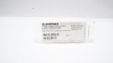 Synthes 202.610 3.0mm Cannulated Screw Short Thread/10mm